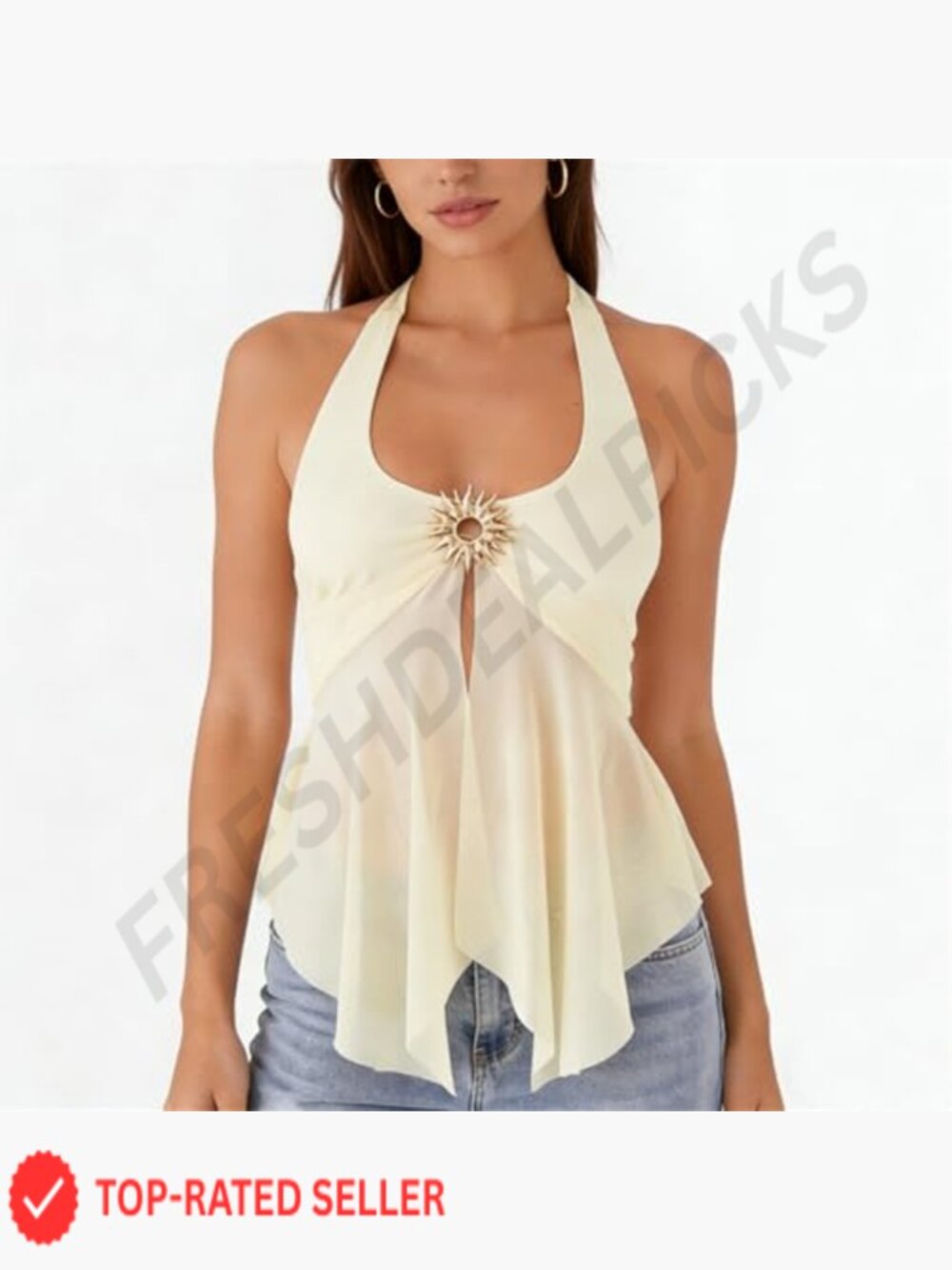 Y2k Sheer Mesh Halter Top Sleeveless Split Hem Tank Tops See Through Backless - Picture 2 of 6